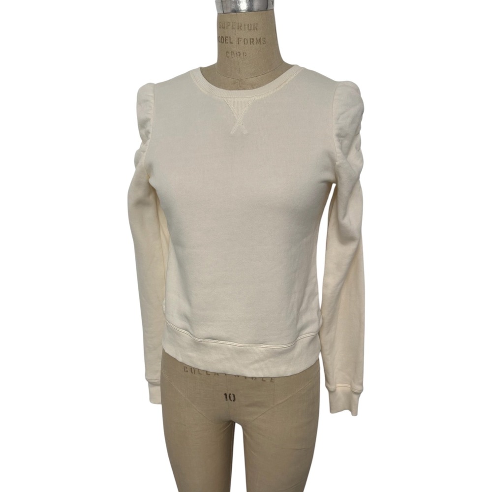 ME+EM Puff Sleeve Sweatshirt Womens US 4 Cream Ruched Shoulder Organic Cotton